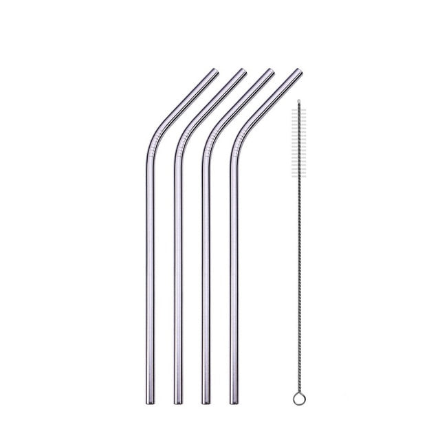 Reusable Drinking Straw, Stainless Steel Straws Straight Bent Metal Straw with Cleaner Brush Pouch