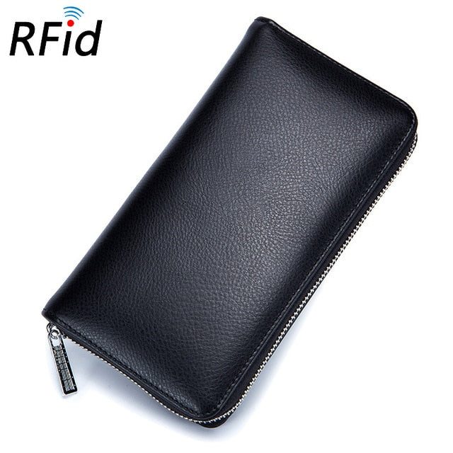 RFID Blocking Leather Credit Card Holder For Men And Women. Anti Theft Travel Passport Long Wallet Business ID Holder Purse