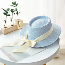 Load image into Gallery viewer, Summer Sun Hats Women Fashion Girl Straw Hat  Ribbon Bow Beach Hat Casual Straw Flat Top Panama Hat Bone Feminino
