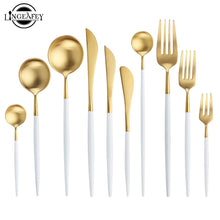 Load image into Gallery viewer, White Gold Cutlery Set Western 18/10 Stainless Steel Tableware Home Spoon Fork Knife Chopsticks Kit Dinnerware Sets tableware
