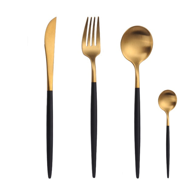 Gold Color Stainless Steel Dinnerware Cutlery Set. Forks Spoons Knives –  UPOMA HOME