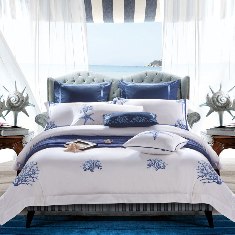 Embroidered Duvet Cover Bedding Set. Soft Egyptian Cotton. Queen, King and Super King Size 4/6/10Pcs