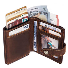Load image into Gallery viewer, RFID Credit Card Holder Wallet Aluminum Pop Up Cardholder Blocking Case Crazy Horse Leather Big Creditcard Holder Coin Purse
